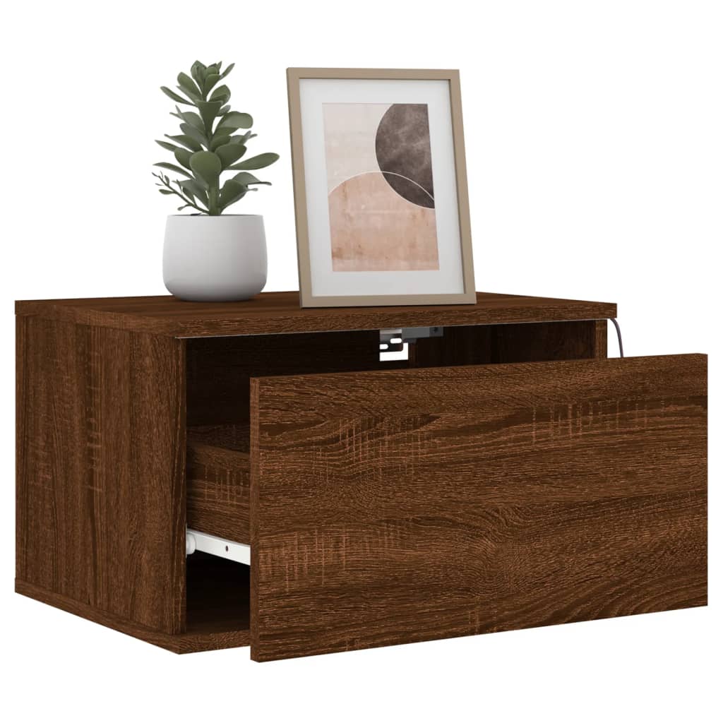 Wall-mounted bedside tables with LED lights 2 pcs. Brown oak look