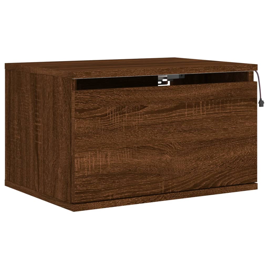 Wall-mounted bedside tables with LED lights 2 pcs. Brown oak look