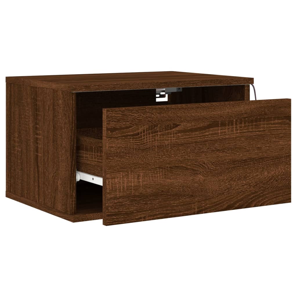 Wall-mounted bedside tables with LED lights 2 pcs. Brown oak look