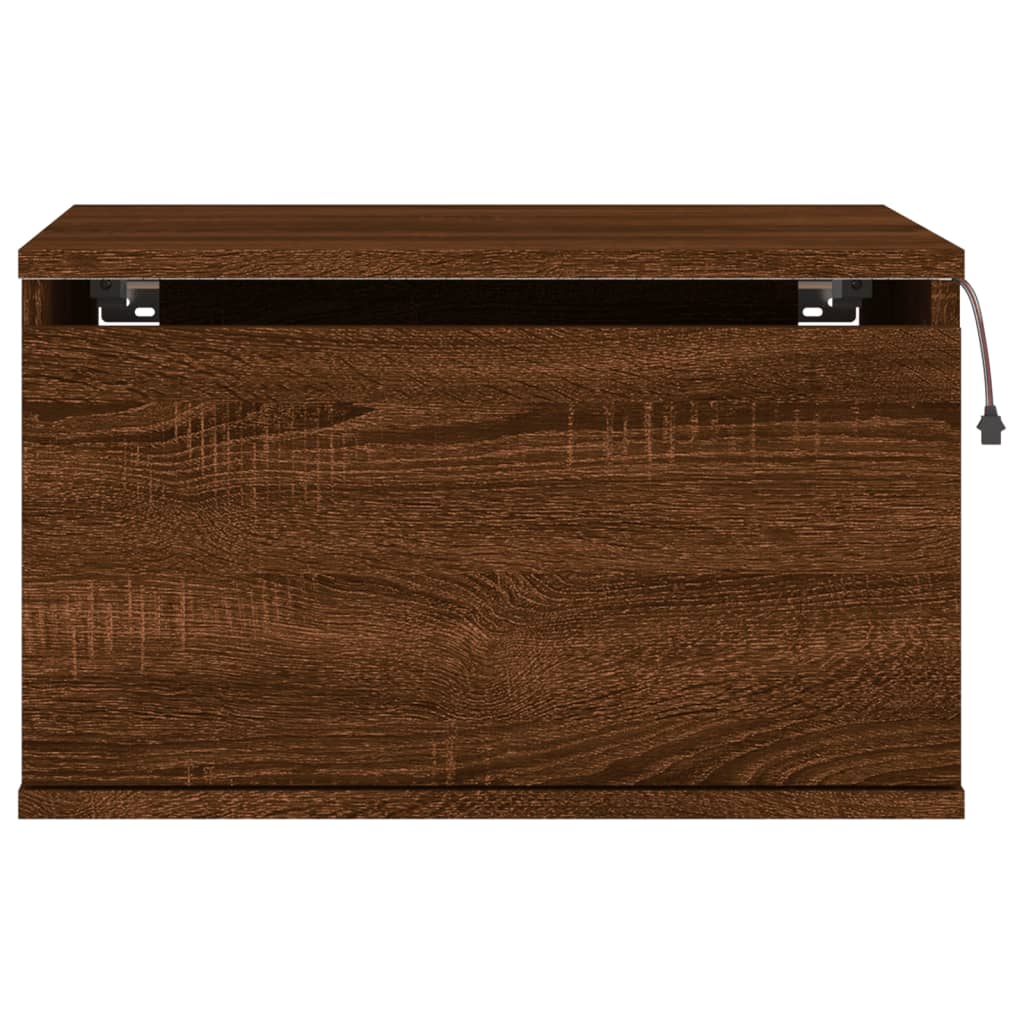 Wall-mounted bedside tables with LED lights 2 pcs. Brown oak look