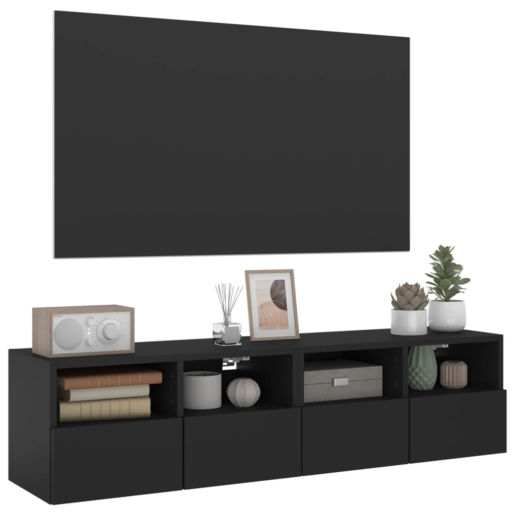 TV-Wandschränke 2 Stk. Schwarz 60x30x30 cm Holzwerkstoff