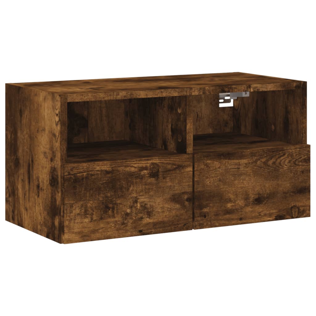 Meuble TV mural chêne fumé 60x30x30 cm en bois
