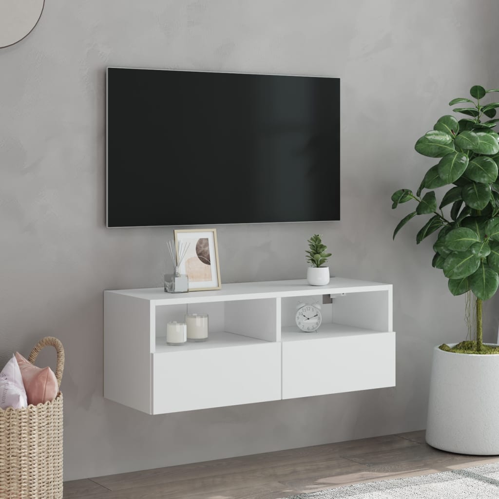 Meuble TV mural blanc 80x30x30 cm en matériau à base de bois