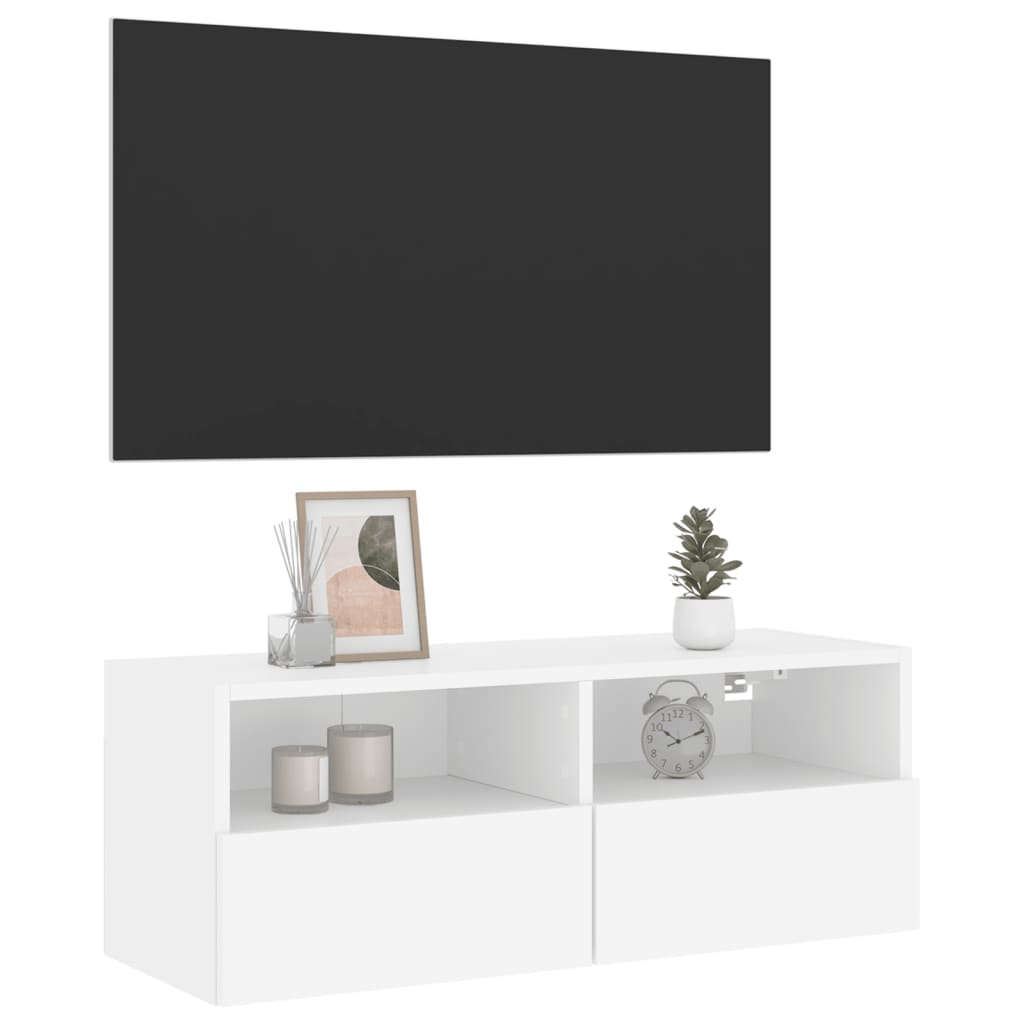 Meuble TV mural blanc 80x30x30 cm en matériau à base de bois