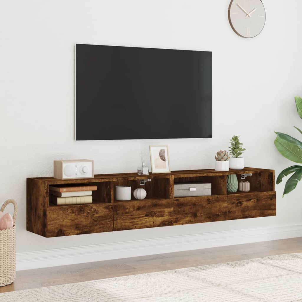 TV-Wandschränke 2 Stk. Räuchereiche 80x30x30 cm Holzwerkstoff