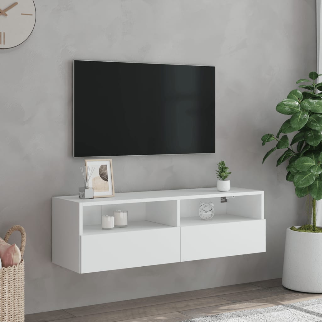 Meuble TV mural blanc 100x30x30 cm en matériau à base de bois