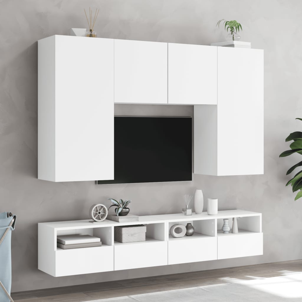 Meuble TV mural blanc 100x30x30 cm en matériau à base de bois
