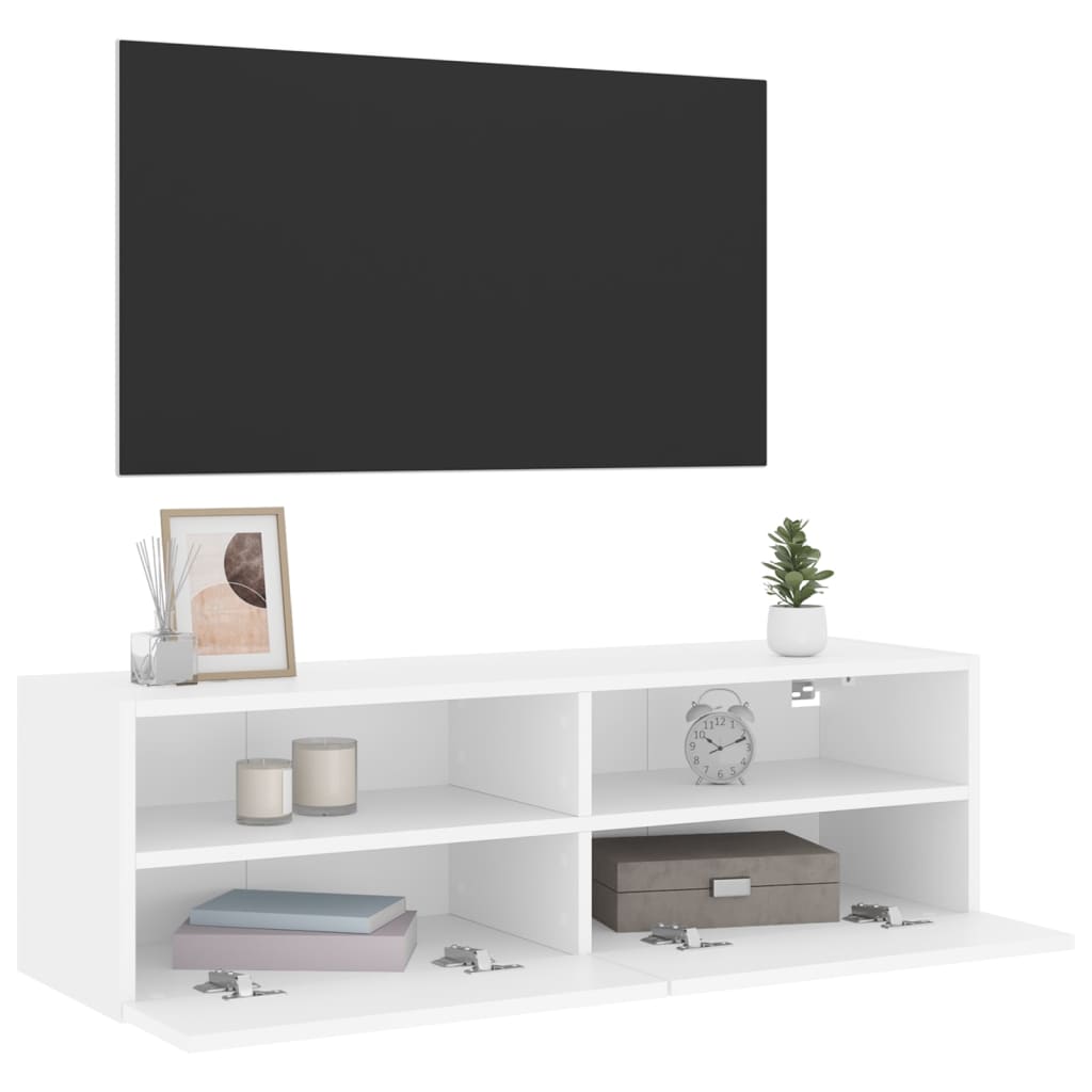 Meuble TV mural blanc 100x30x30 cm en matériau à base de bois