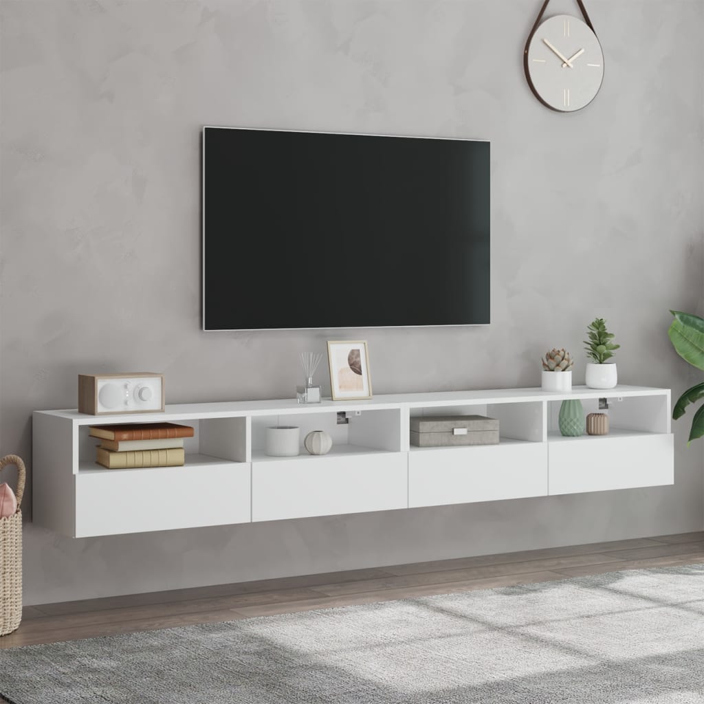 Meubles muraux TV 2 pièces blanc 100x30x30 cm matériau bois