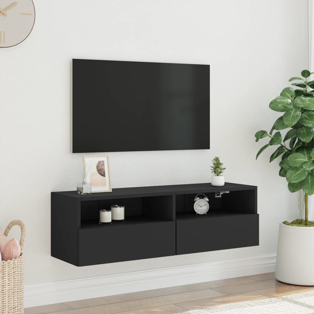 Meuble TV mural noir 100x30x30 cm en matériau à base de bois