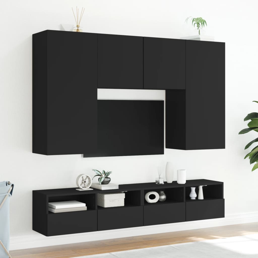 Meuble TV mural noir 100x30x30 cm en matériau à base de bois