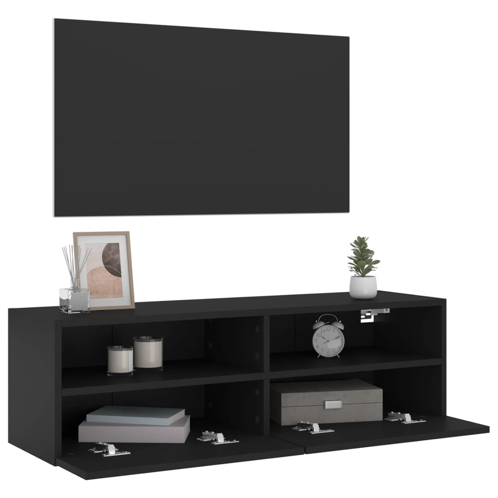 Meuble TV mural noir 100x30x30 cm en matériau à base de bois