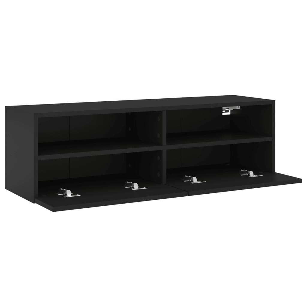 Meuble TV mural noir 100x30x30 cm en matériau à base de bois