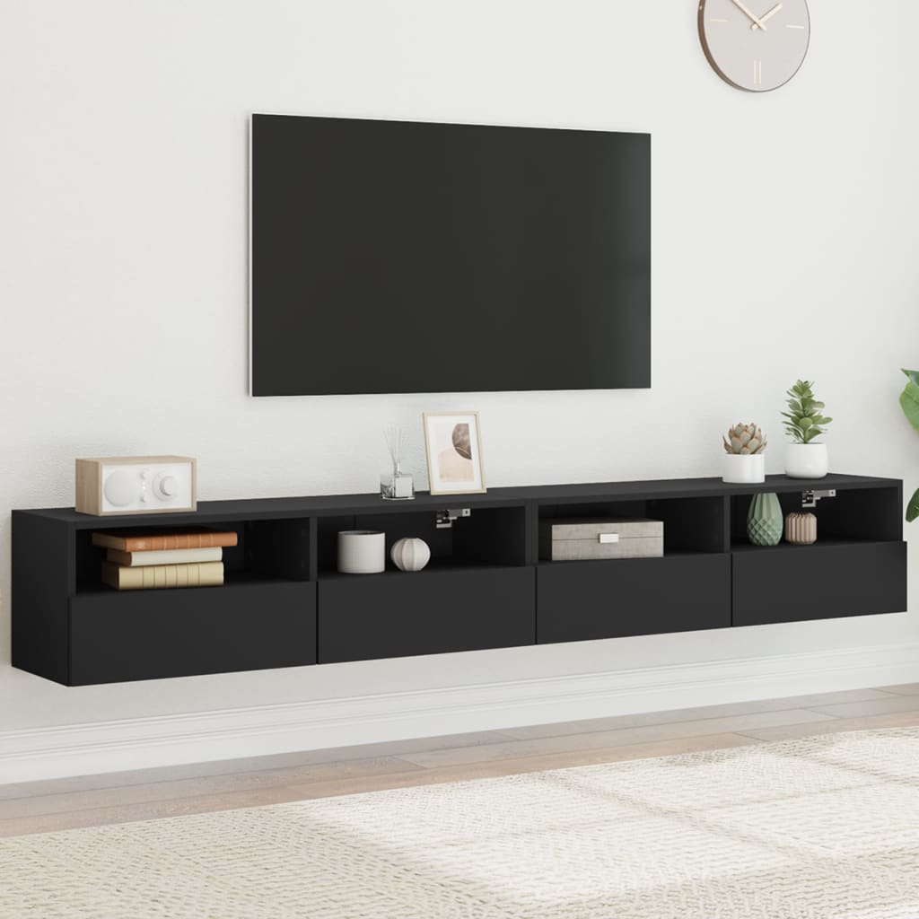 TV-Wandschränke 2 Stk. Schwarz 100x30x30 cm Holzwerkstoff