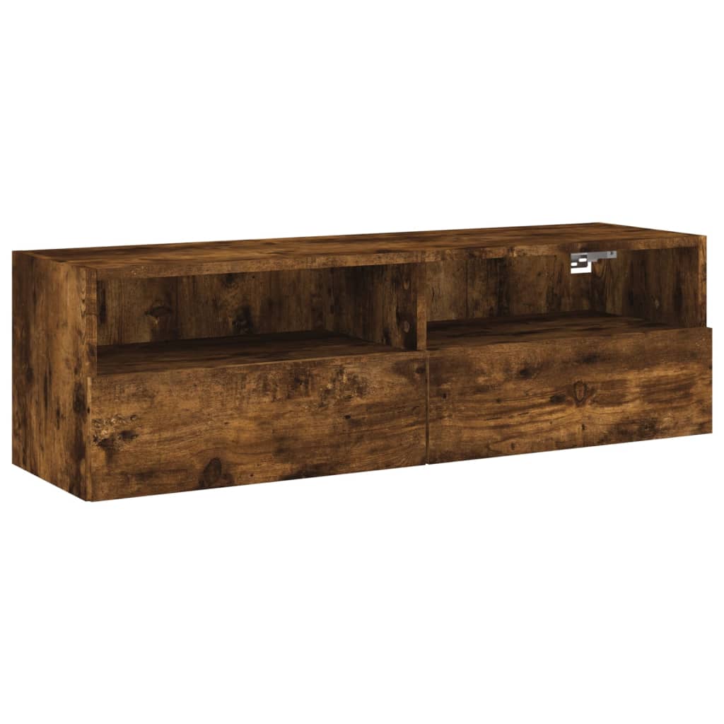 Meuble TV mural chêne fumé 100x30x30 cm matériau bois