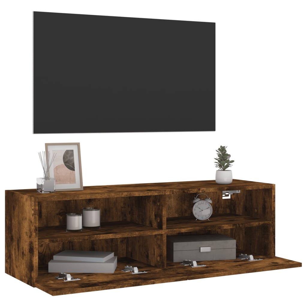 Meuble TV mural chêne fumé 100x30x30 cm matériau bois