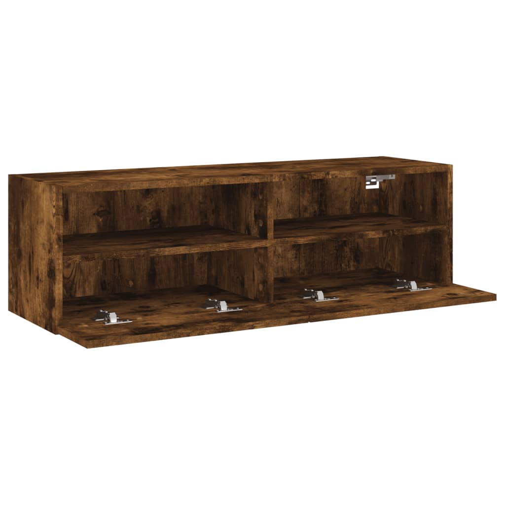 Meuble TV mural chêne fumé 100x30x30 cm matériau bois