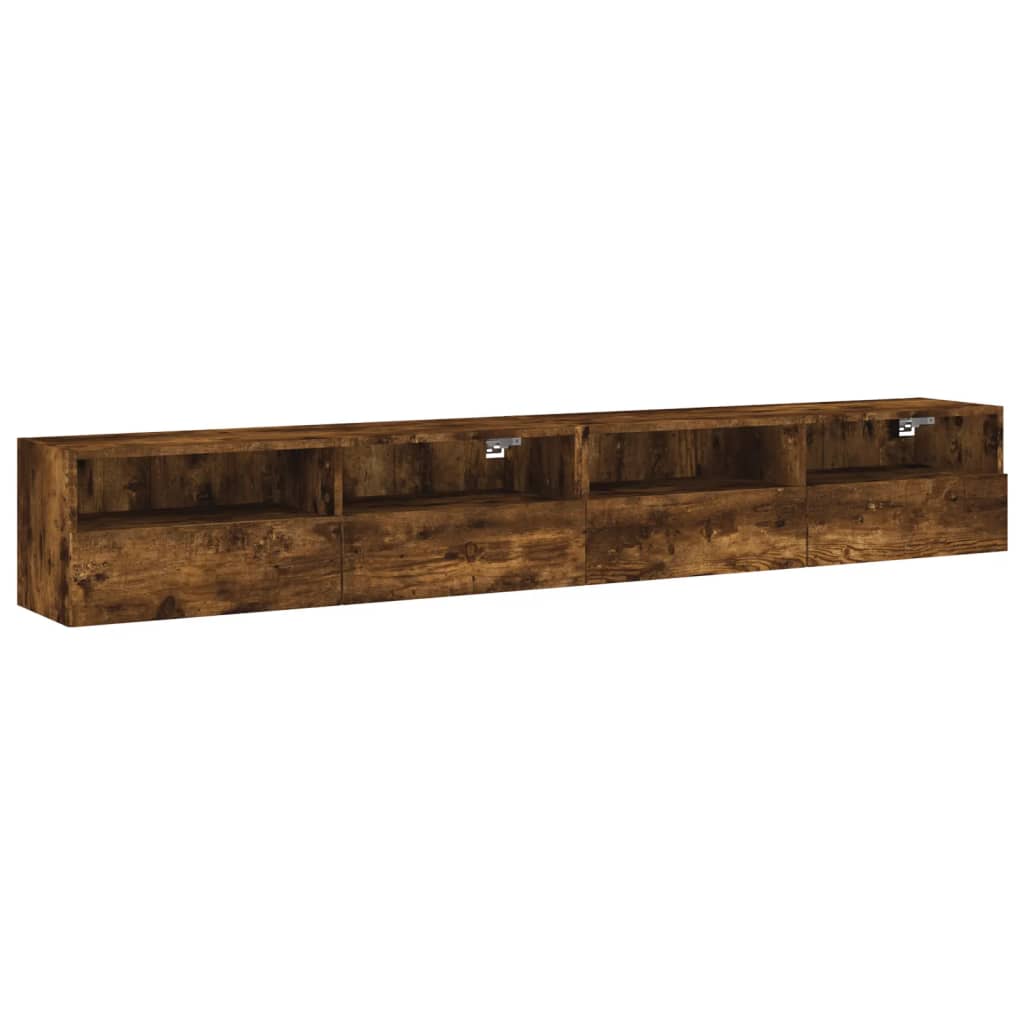 Meubles muraux TV 2 pièces Chêne fumé 100x30x30 cm matériau bois.