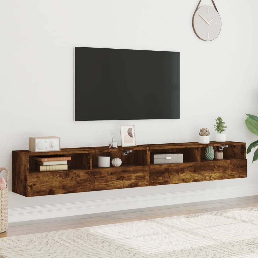 Meubles muraux TV 2 pièces Chêne fumé 100x30x30 cm matériau bois.