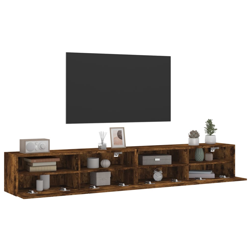 Meubles muraux TV 2 pièces Chêne fumé 100x30x30 cm matériau bois.