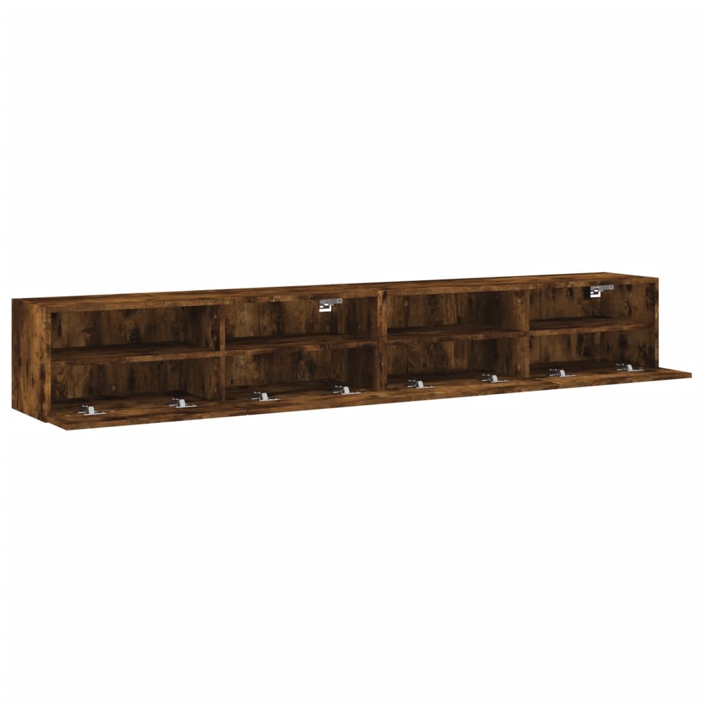 Meubles muraux TV 2 pièces Chêne fumé 100x30x30 cm matériau bois.