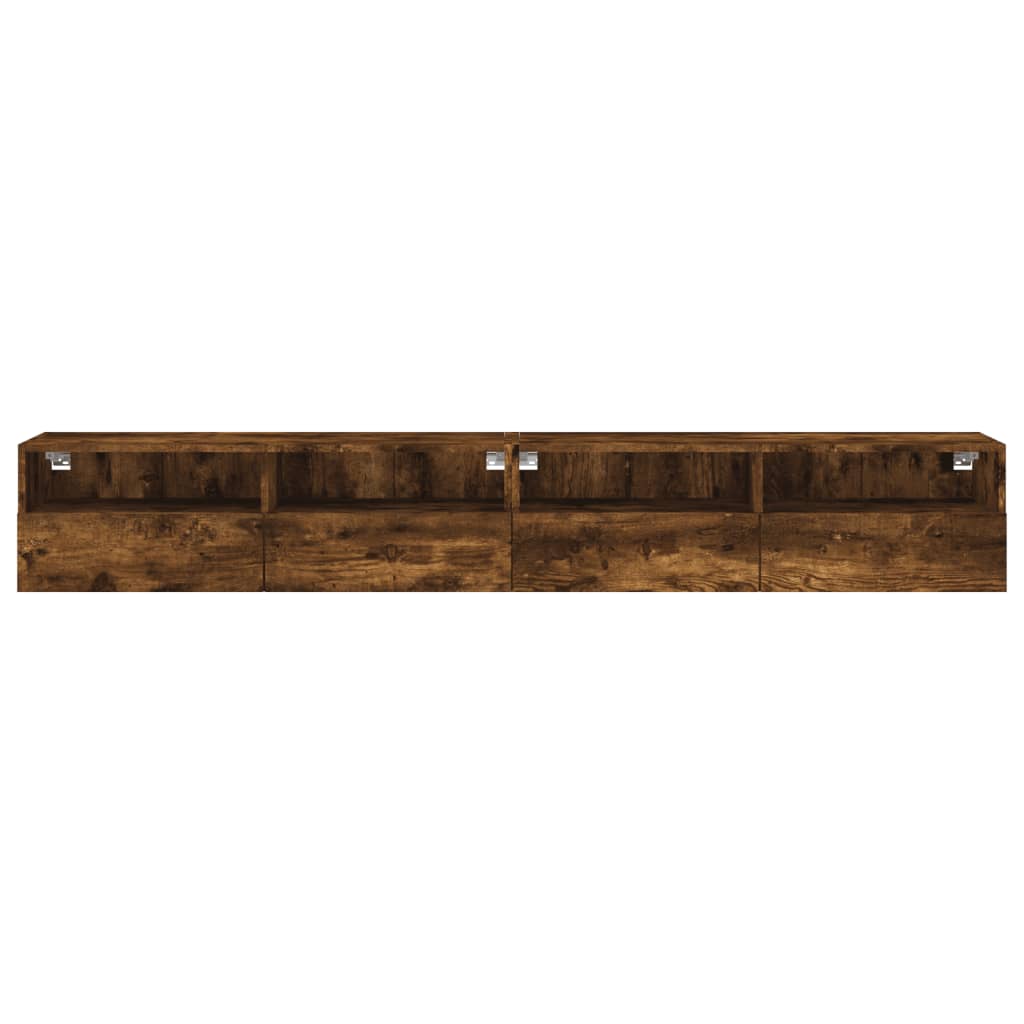 Meubles muraux TV 2 pièces Chêne fumé 100x30x30 cm matériau bois.