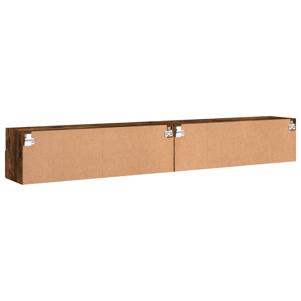 Meubles muraux TV 2 pièces Chêne fumé 100x30x30 cm matériau bois.