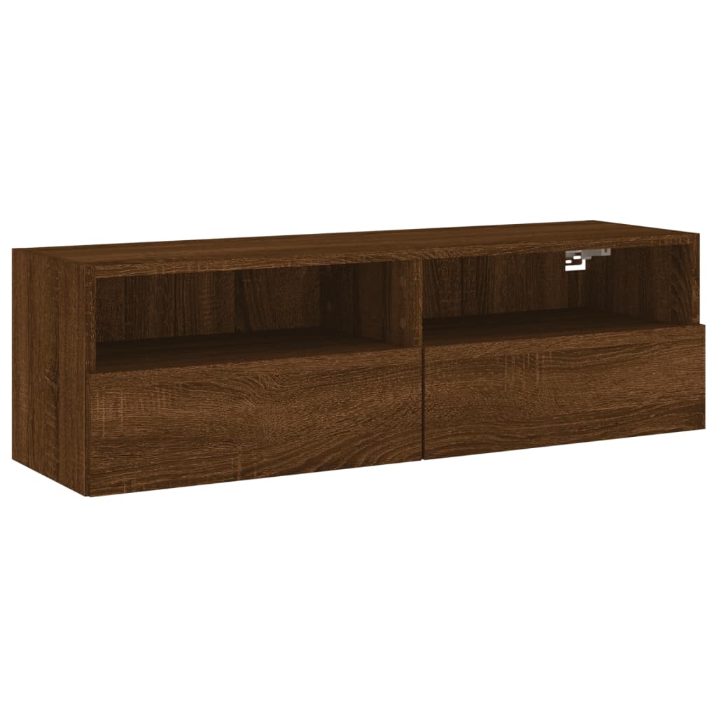 Meuble TV mural aspect chêne marron 100x30x30 cm matériau bois