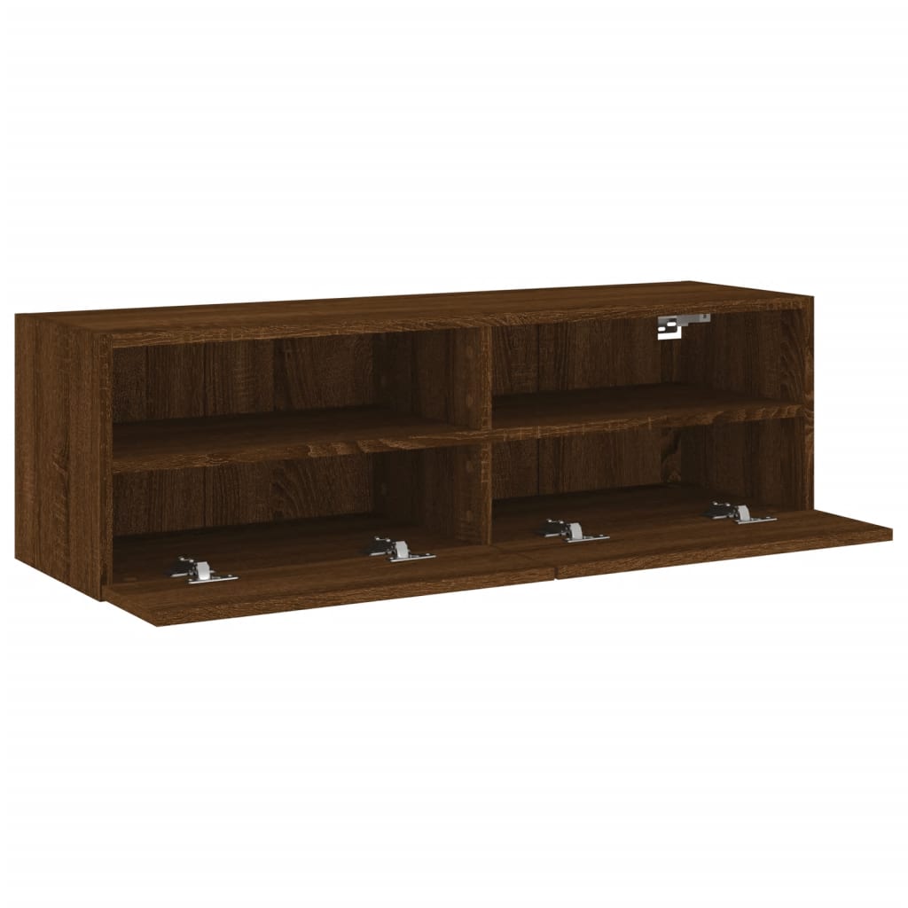 Meuble TV mural aspect chêne marron 100x30x30 cm matériau bois