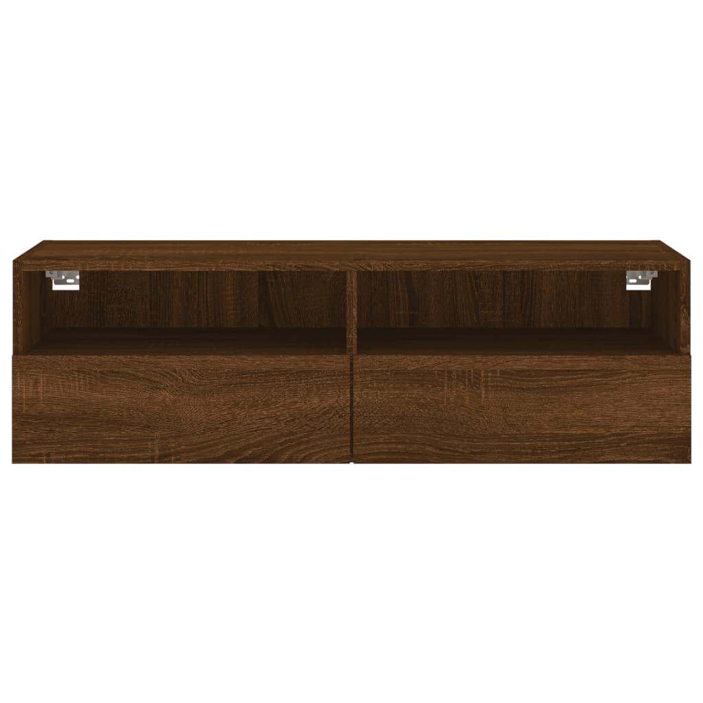 Meuble TV mural aspect chêne marron 100x30x30 cm matériau bois
