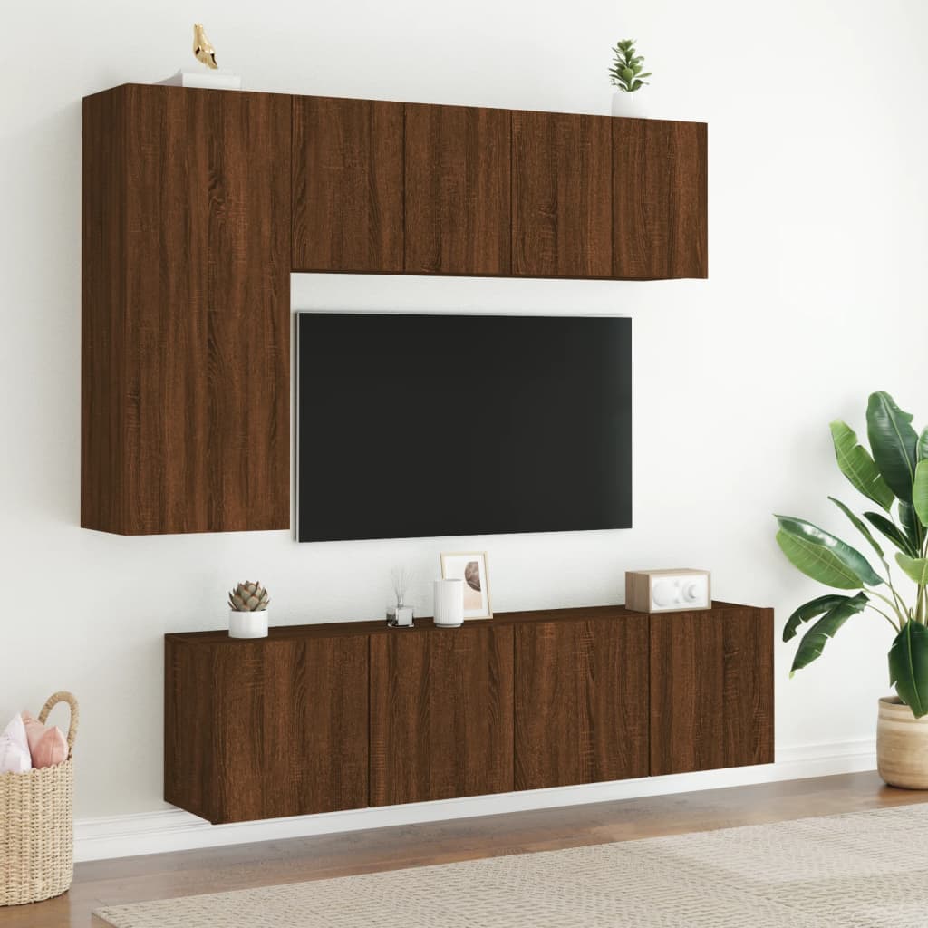 Meubles TV muraux 2 pièces aspect chêne marron 60x30x41 cm