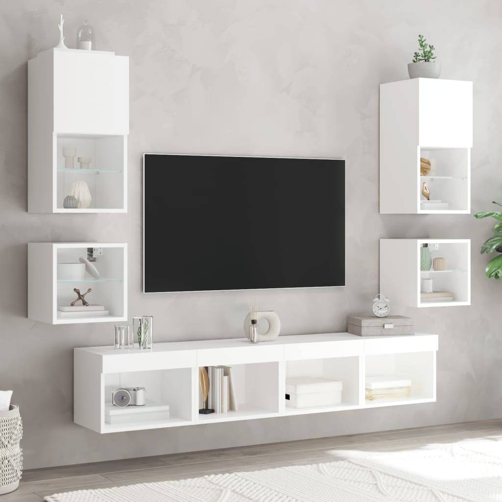 TV wall cabinets with LED lights 2 pcs. White 30x28.5x30 cm