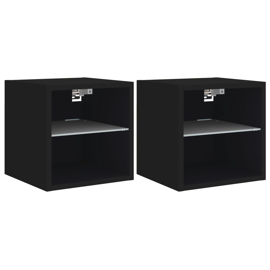 TV wall cabinets with LED lights 2 pcs. Black 30x28.5x30 cm