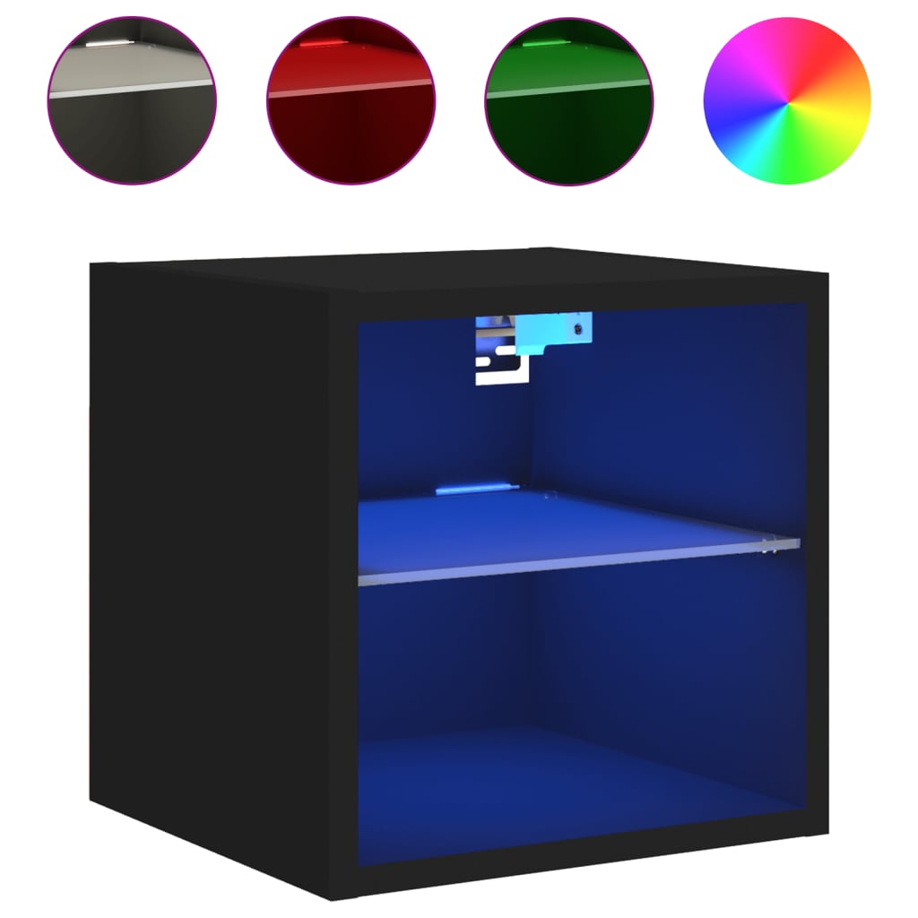 TV wall cabinets with LED lights 2 pcs. Black 30x28.5x30 cm