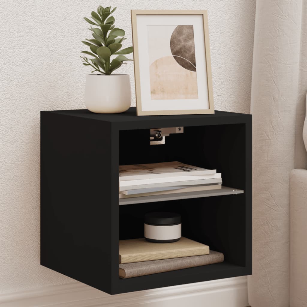 TV wall cabinets with LED lights 2 pcs. Black 30x28.5x30 cm