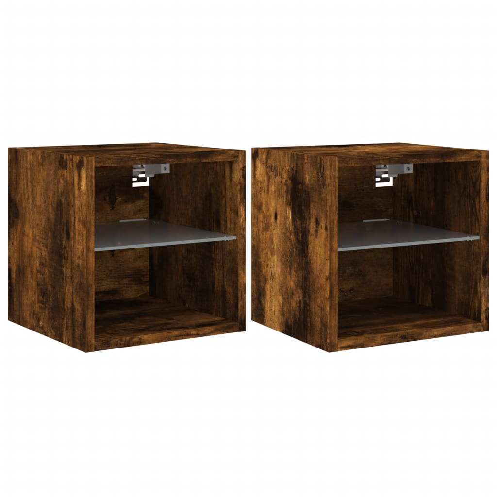 TV wall cabinets with LED lights 2 pcs. Smoked oak