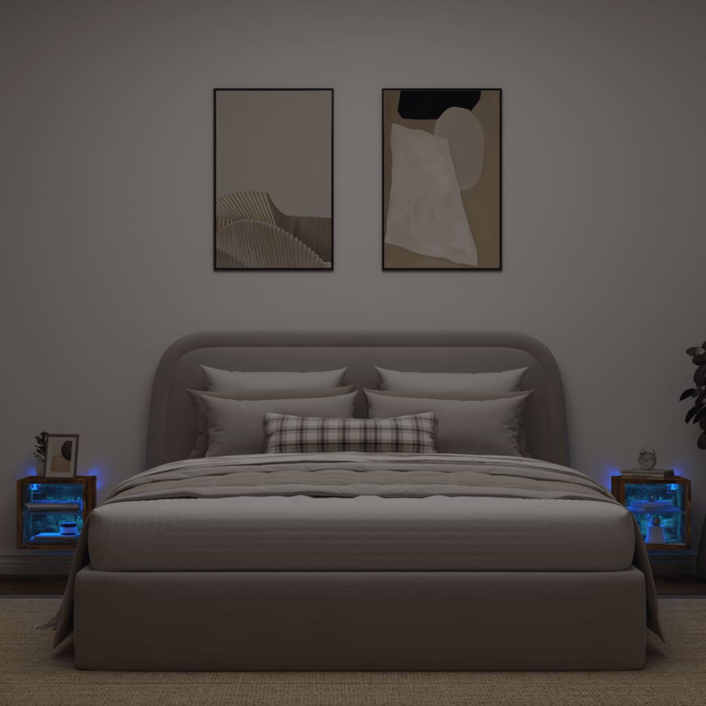 TV wall cabinets with LED lights 2 pcs. Smoked oak