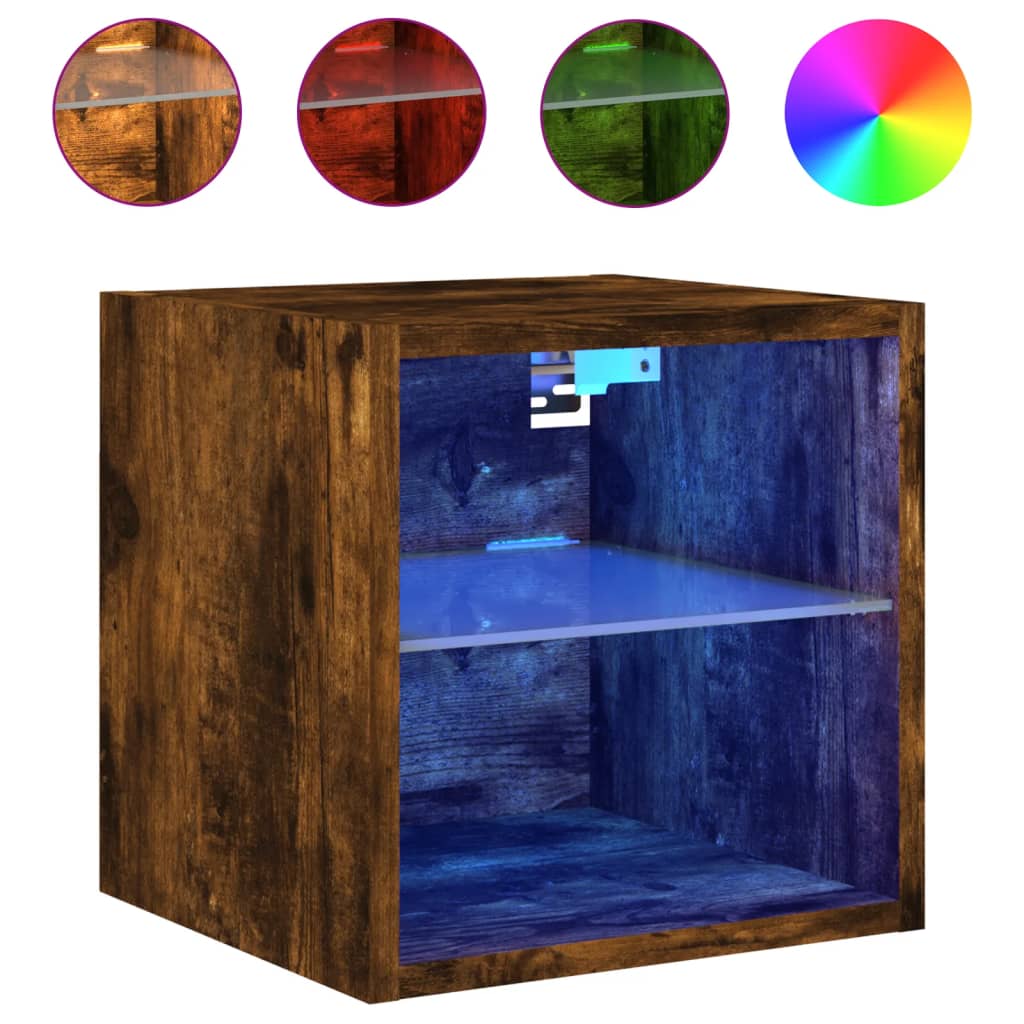 TV wall cabinets with LED lights 2 pcs. Smoked oak
