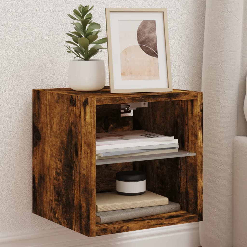 TV wall cabinets with LED lights 2 pcs. Smoked oak