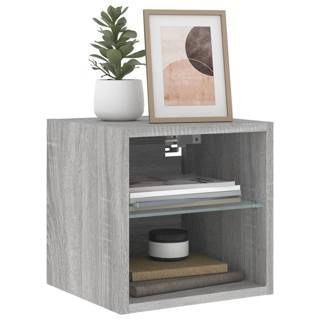 Meuble TV mural avec lumières LED Gris Sonoma 30x28,5x30 cm