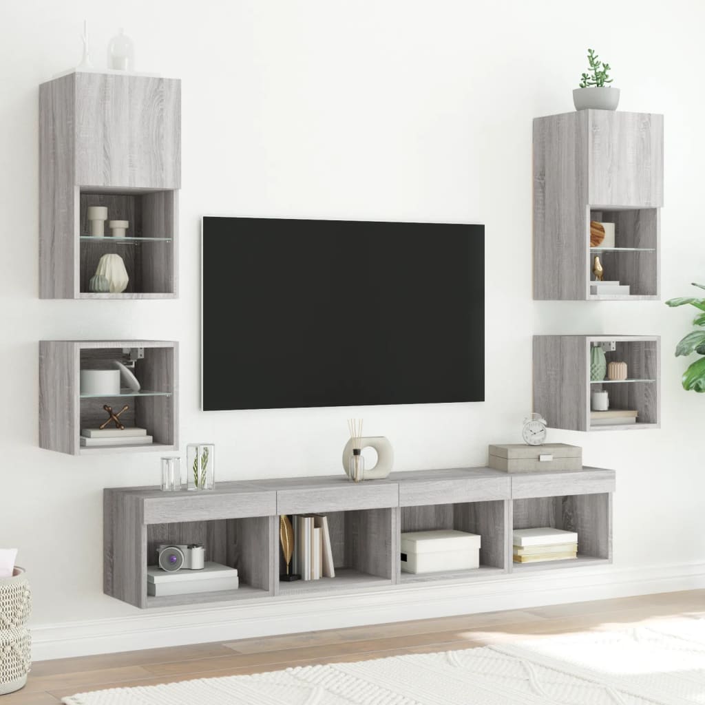TV wall cabinets with LED lights 2 pcs. Gray Sonoma