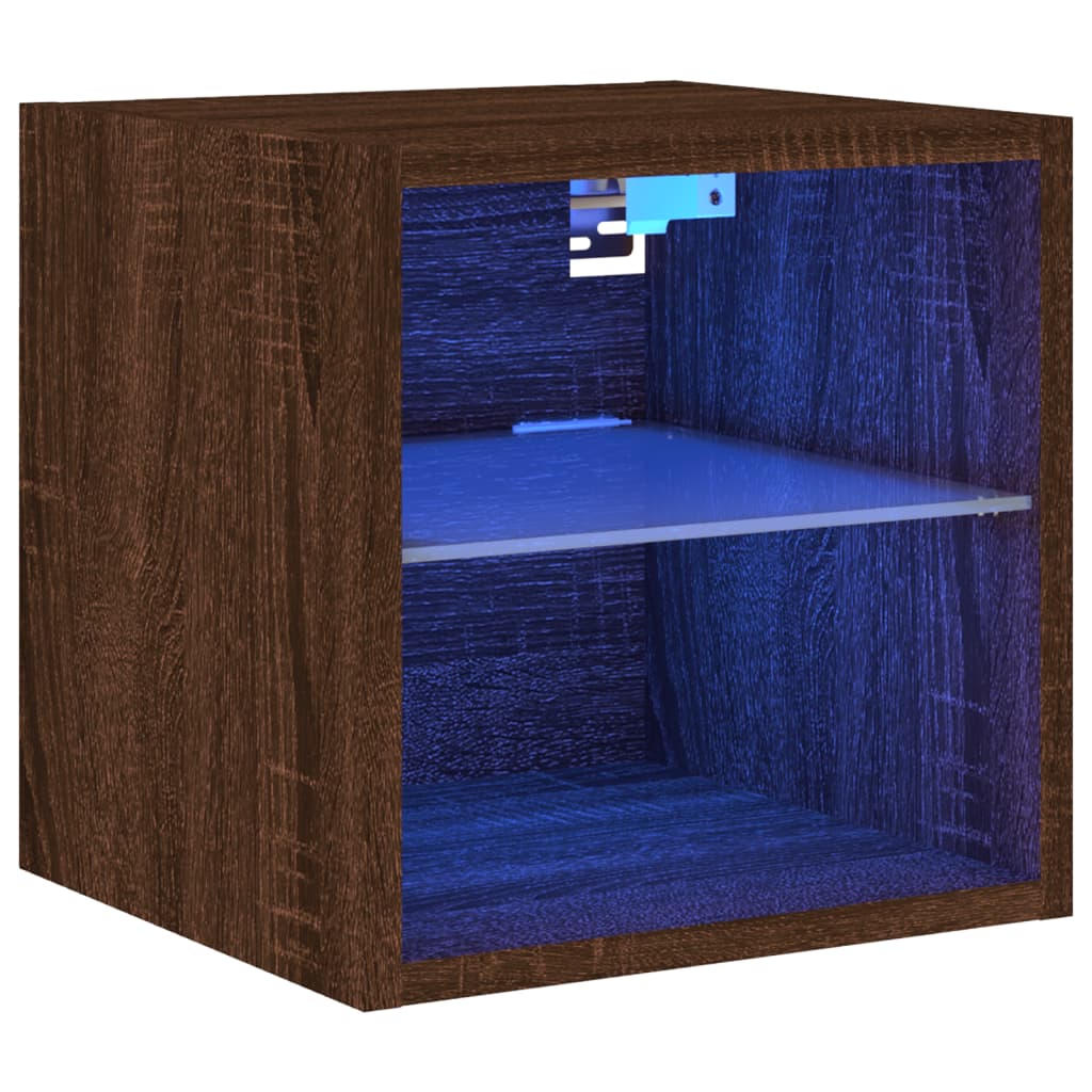 TV wall cabinet with LED lights brown oak look 30x28.5x30cm
