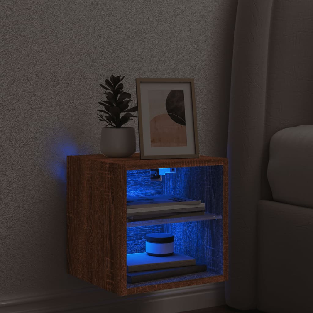 TV wall cabinet with LED lights brown oak look 30x28.5x30cm