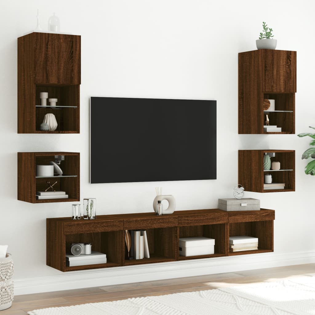 TV wall cabinet with LED lights brown oak look 30x28.5x30cm