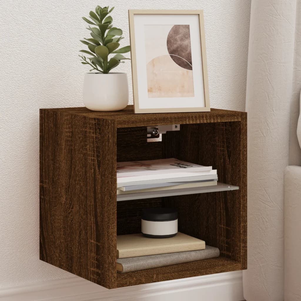 TV wall cabinet with LED lights brown oak look 30x28.5x30cm