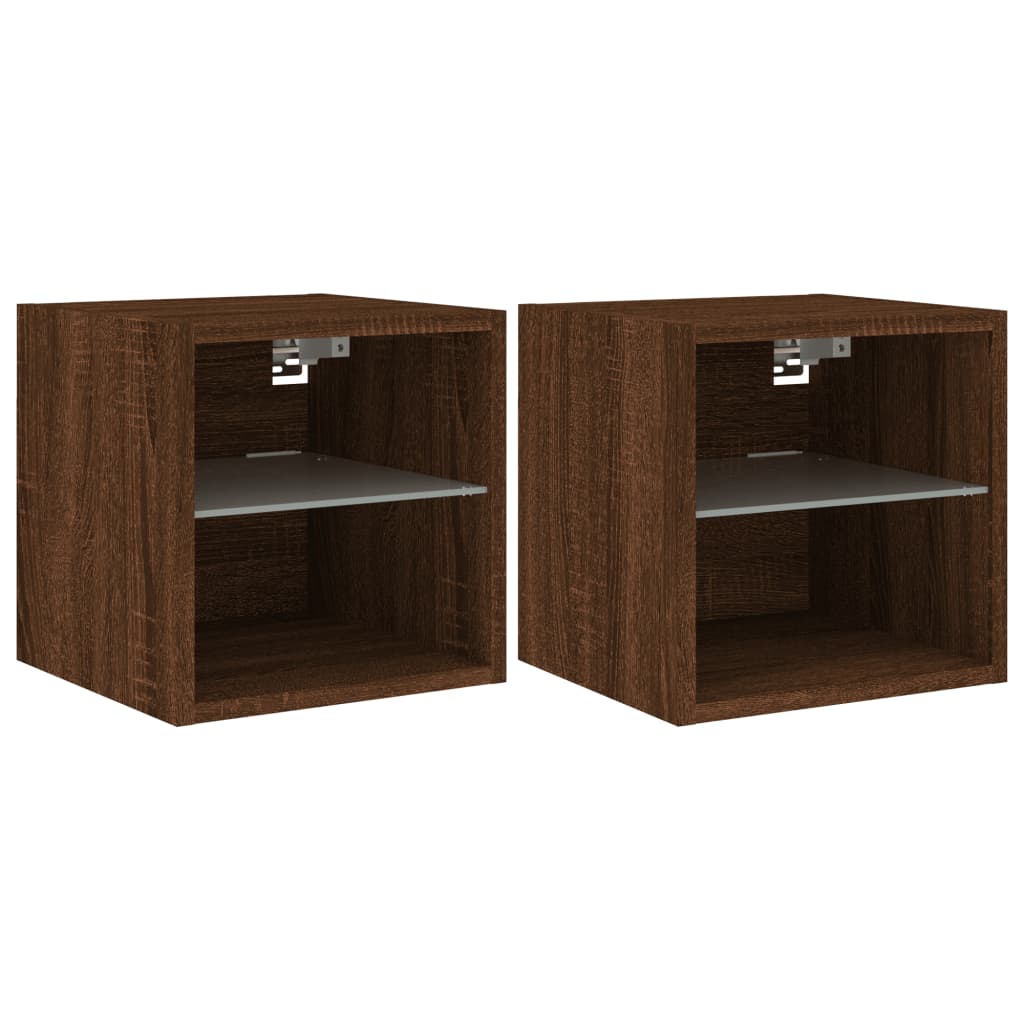 TV wall cabinets with LED lights 2 pcs. Brown oak look
