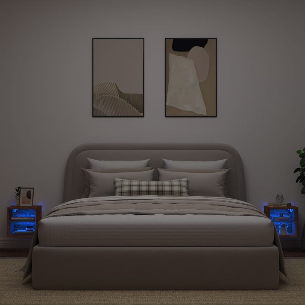TV wall cabinets with LED lights 2 pcs. Brown oak look