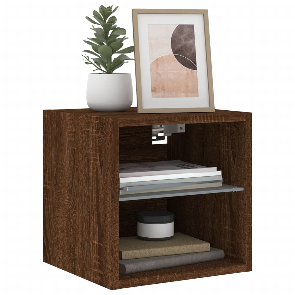 TV wall cabinets with LED lights 2 pcs. Brown oak look