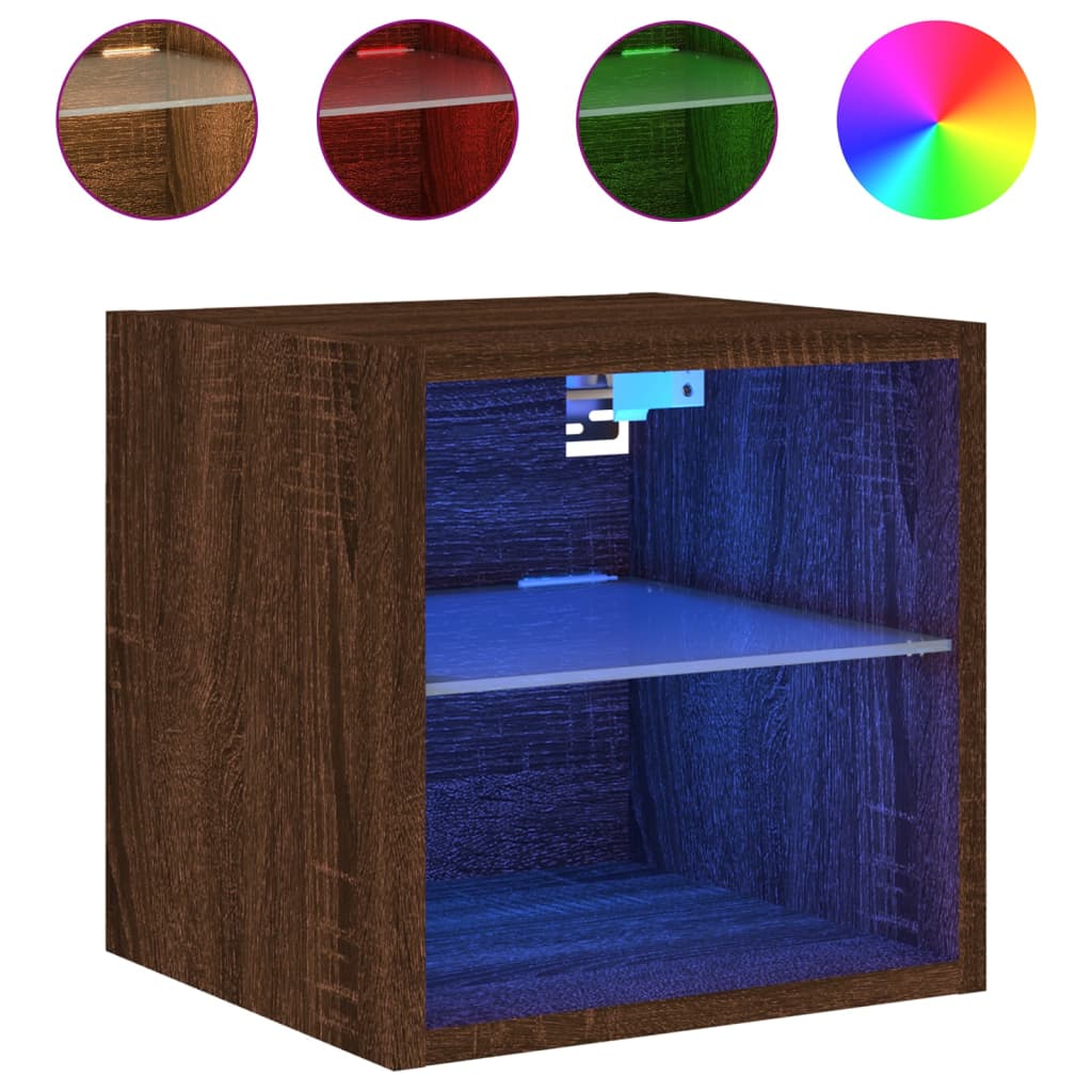 TV wall cabinets with LED lights 2 pcs. Brown oak look