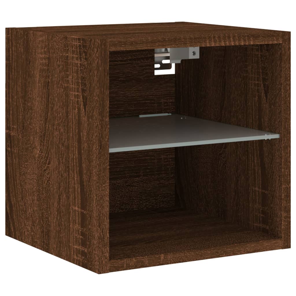 TV wall cabinets with LED lights 2 pcs. Brown oak look
